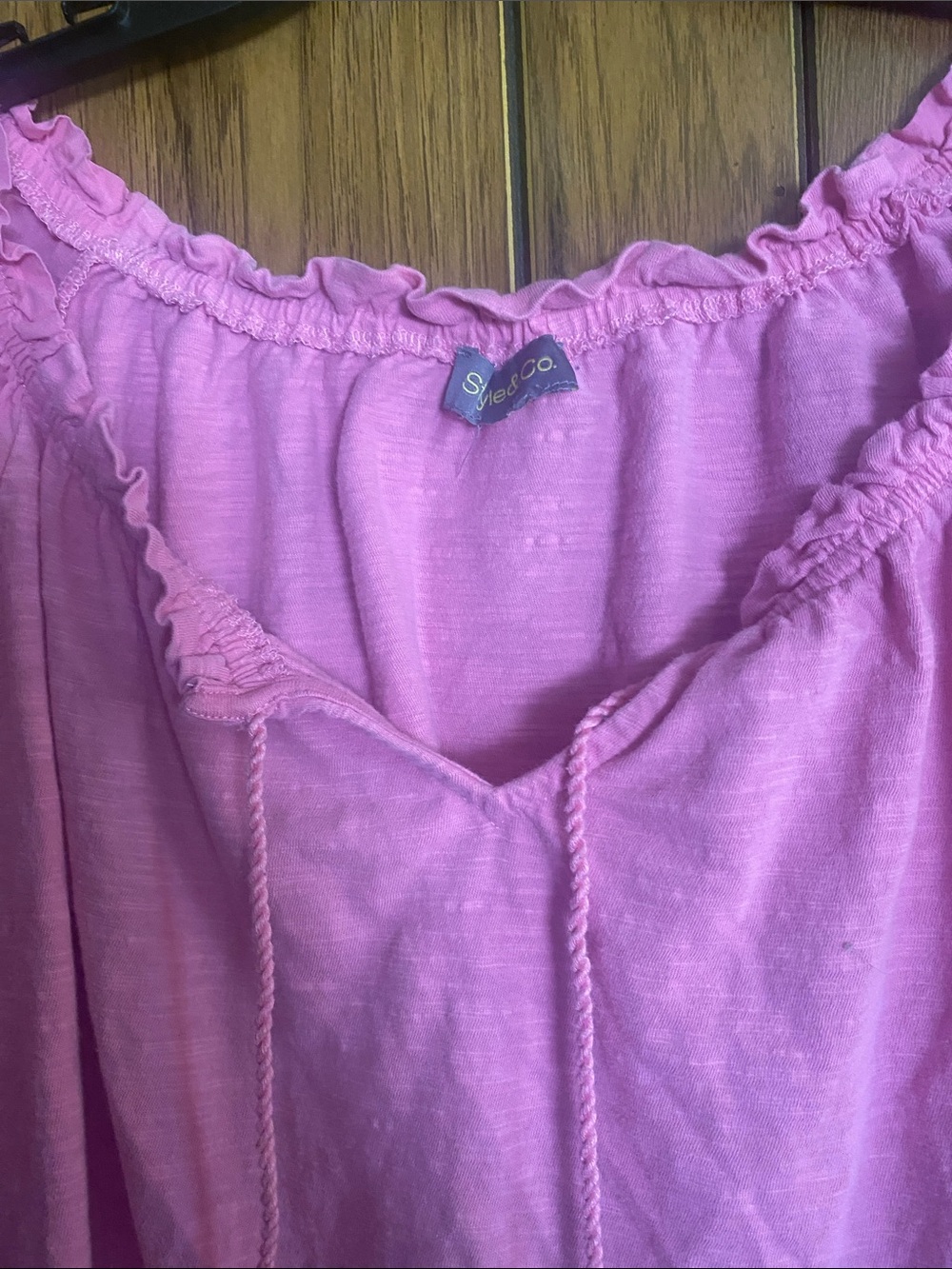 Style & Co. Pink Eyelet Puff Sleeve Peasant Blouse - Picture 2 of 3